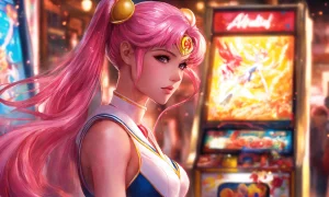 sailor moon with pink hair at the arcade (1)